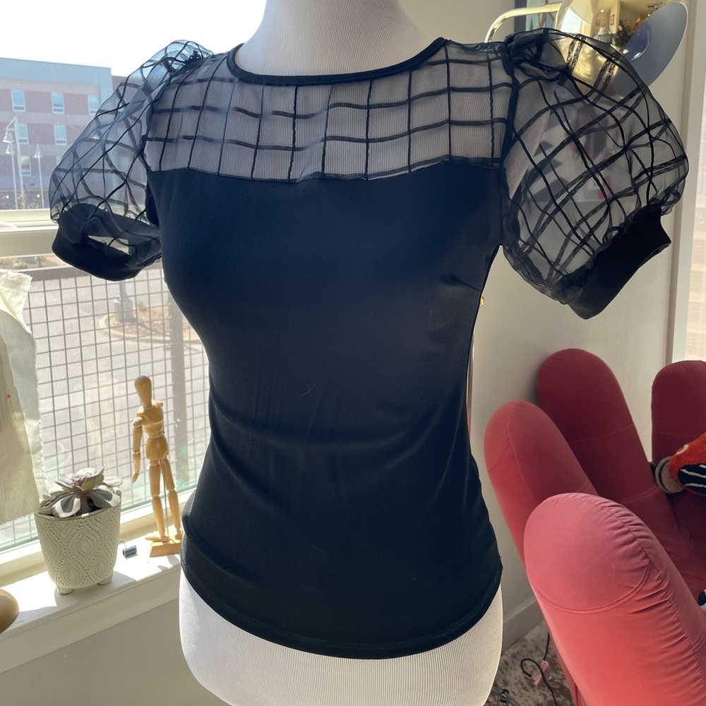 Black Shirt w/ Sheer Puff Sleeve